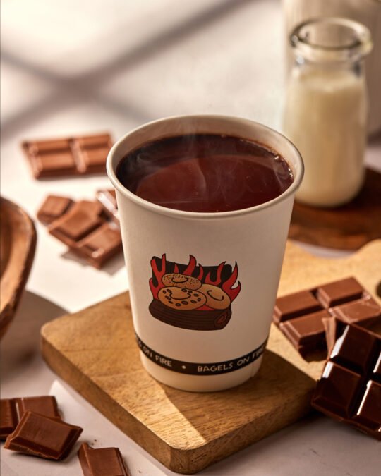 Hot chocolate style and photograph on the table with evening ambience lighting