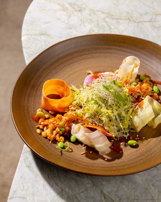 Food photography of salads on the table photograph on the marble table