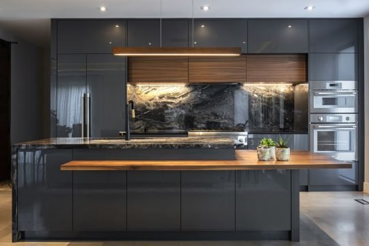 Elegant open-concept kitchen photographed for a commercial interior project in Toronto