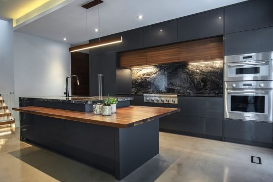 Elegant open-concept kitchen photographed for a commercial interior project in Toronto