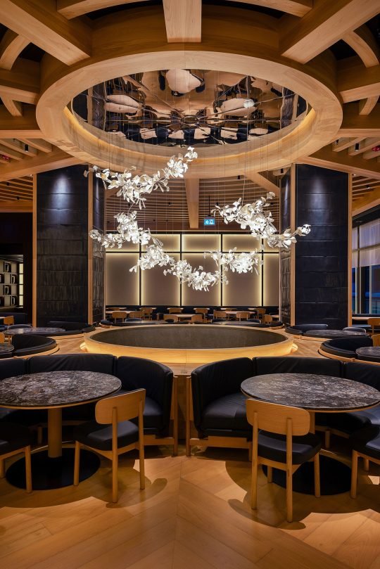 Stylish interior of a luxury restaurant with contemporary design, photographed in Toronto